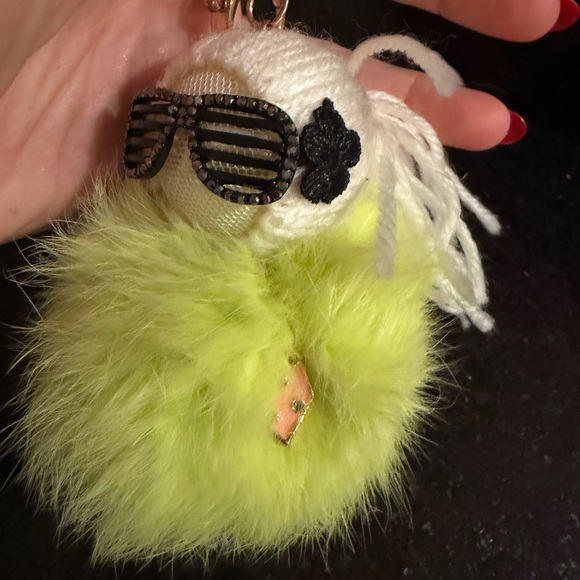 Fluffy Lime Green Keychain with Sunglasses - Picture 3 of 10